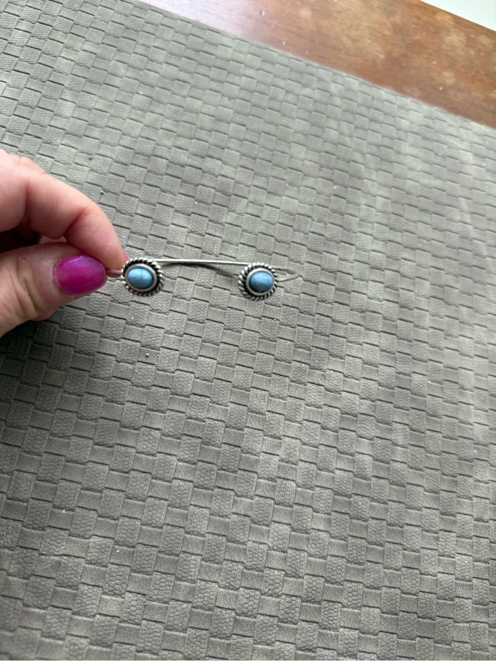 Vintage  Silver Tone Open Cuff Bracelet with Blue Stone Accents